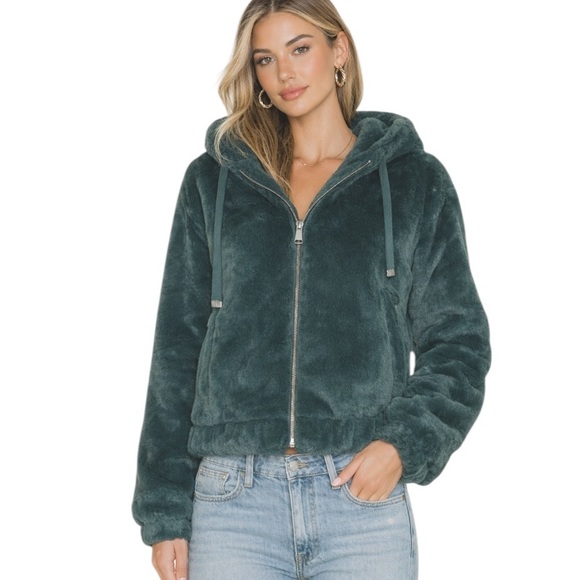 Philosophy Faux Fur Hooded Jacket Coat Green Size S Boho - Picture 10 of 10